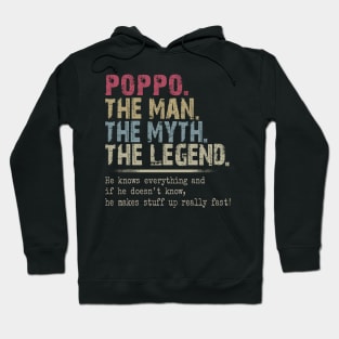 Vintage Poppo The Man The Myth The Legend He Knows Everything And If He Doesnt Know He Makes Stuff Up Really Fast Happy Birthday Fathers Day Hoodie
